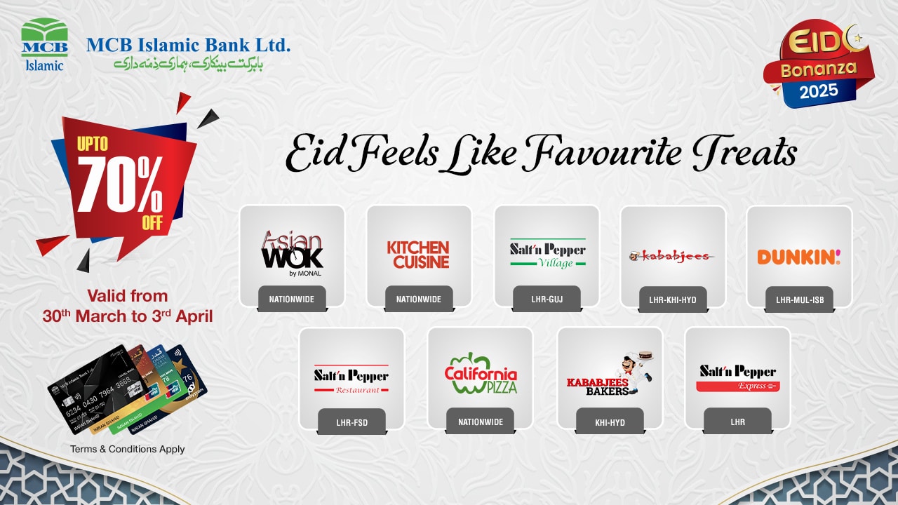 Eid Bonanza – Up to 70% Off with MCB Islamic Debit Cards!